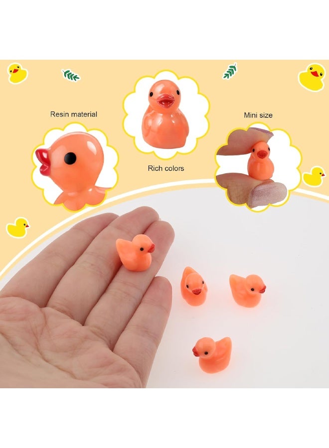 100 Pcs Mini Resin Ducks, Tiny Ducks Set for Potted Miniature Decoration, Garden Aquarium Potted, Garden Dollhouse, Cake Decoration, DIY Slime Kit, Craft Charms Party Toys, Orange - Image 3