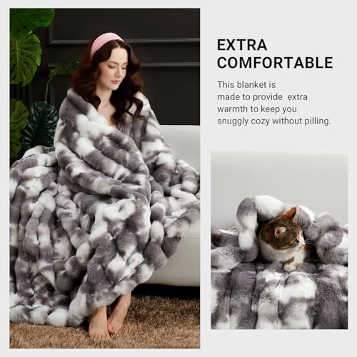 SAPHREAS Faux Fur Throw Blanket for Couch, Fluffy Fuzzy Bubble Blanket for Sofa Bed Living Room, Decor Soft Cozy Gifts for Women Men, 50x60” Tie Dye Grey - Image 4
