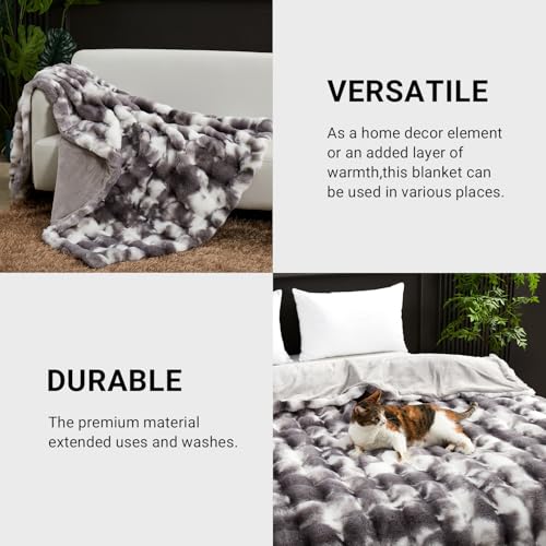 SAPHREAS Faux Fur Throw Blanket for Couch, Fluffy Fuzzy Bubble Blanket for Sofa Bed Living Room, Decor Soft Cozy Gifts for Women Men, 50x60” Tie Dye Grey - Image 5