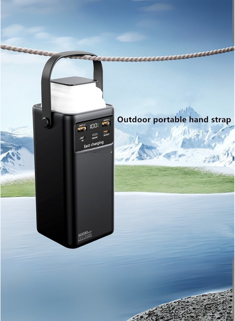 أوالي, بطارية شحن محمولة عالية السعة من Oale، سعة 50000 مللي أمبير/ساعة، مزودة بشاشة LED ومصباح تخييم | شاحن سريع بتقنية PD بقوة 22.5 واط مع 4 كابلات مدمجة | حزمة بطارية محمولة عالمية لأجهزة iPhone وSamsung وXiaomi وOppo وغيرها - أسود - Image 4