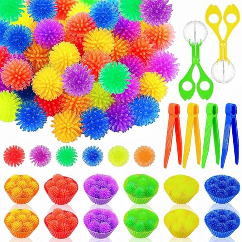 Bbiamsleep 78 Pcs Sensory Bin Filler Sensory Bin Items Fine Motor Skills Include Colorful Hedge Balls Tweezers Scissors Clips Sorting Cup for Sorting Counting Training - Image 1