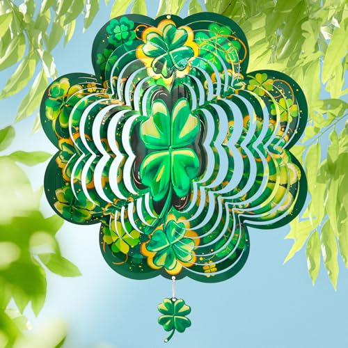 ToBeAce St Patricks Day Wind Spinner St Patricks Day Decorations Gifts for Women 3D Shamrock Hanging Wind Spinners for Outdoor Indoor Decor 12 Inch Metal Wind Spinner for Garden Yard Home Ornament - Image 3