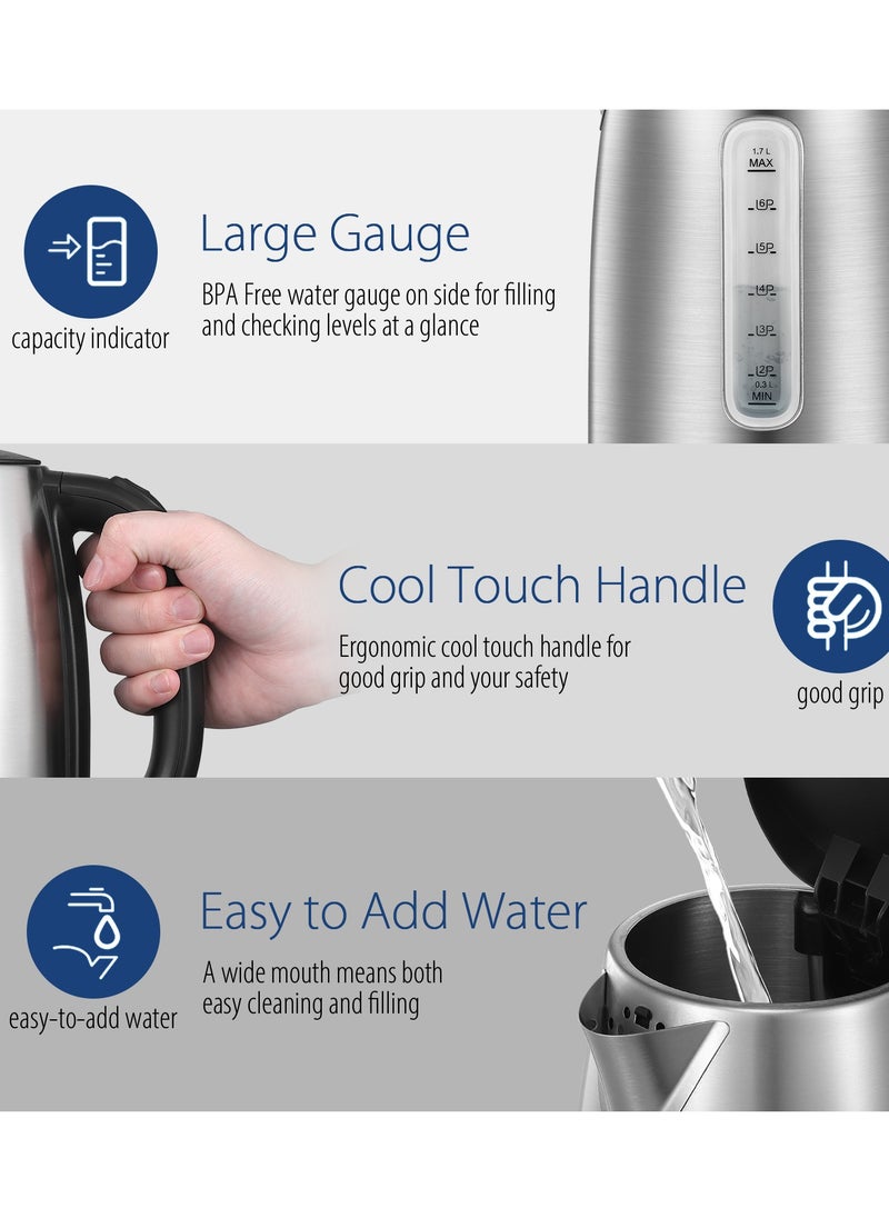 Comfee' Stainless Steel Cordless Electric Kettle. 1500W Fast Boil with LED Light, Auto Shut-Off and Boil-Dry Protection. 1.7 Liter  - Image 3