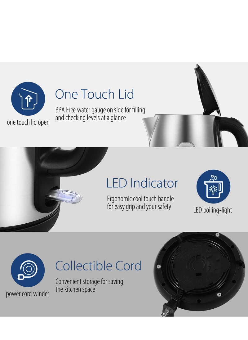 Comfee' Stainless Steel Cordless Electric Kettle. 1500W Fast Boil with LED Light, Auto Shut-Off and Boil-Dry Protection. 1.7 Liter  - Image 4