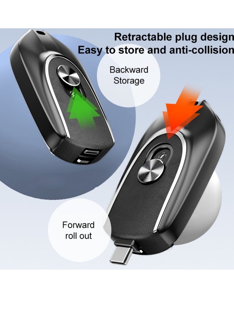 SHOPI Mini Keychain Portable Emergency Mobile Power 1200 mAh Wireless Fashion Emergency Power For Apple Android Type-c BLACK - Image 4