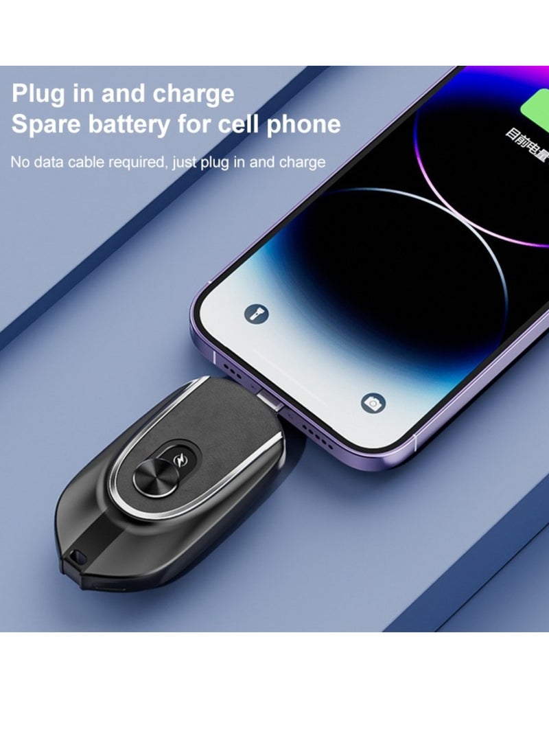 SHOPI Mini Keychain Portable Emergency Mobile Power 1200 mAh Wireless Fashion Emergency Power For Apple Android Type-c BLACK - Image 2