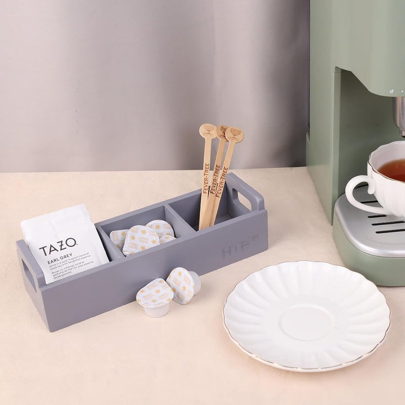 HTB Slim Tea Bag Organizer 2pcs, Grey 3 Compartments Tea Box Wooden with Handle for Small Space, Wood Tea Organizer for Tea Bags - Image 3