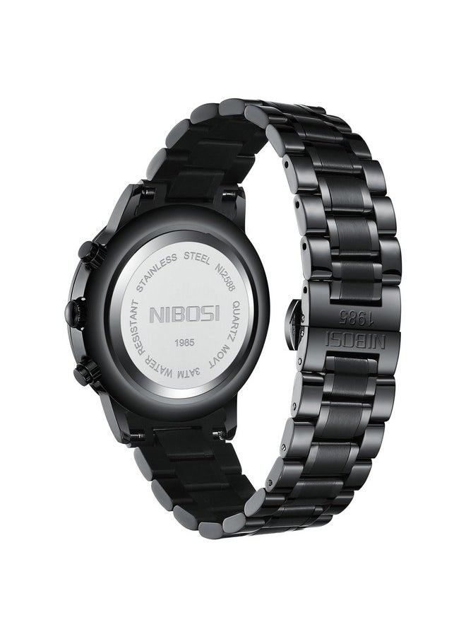 NIBOSI - NIBOSI Men's Watches Analog Minimalist Black Dial Watches for Men Business Chronograph Casual Watches with Stainless Steel Strap Date - Image 1