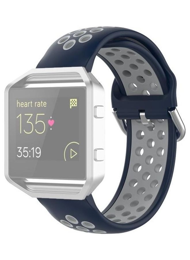 NIBEMINENT Two Colours Sports Silicone Replacement Watch Band Strap For Fitbit Versa 2/Versa/Versa Lite/Blaze-23mm Midnight BlueGrey - Image 3