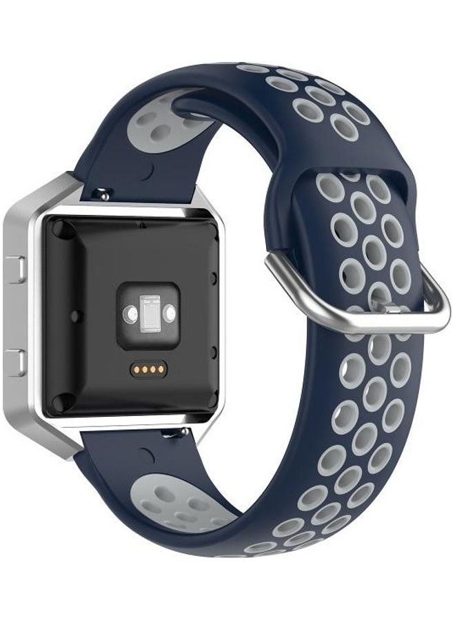 NIBEMINENT Two Colours Sports Silicone Replacement Watch Band Strap For Fitbit Versa 2/Versa/Versa Lite/Blaze-23mm Midnight BlueGrey - Image 5