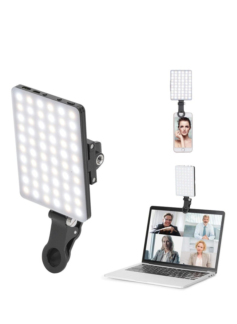 إضاءة فيديو LED قابلة للشحن بـ60 لمبة – مشبك أمامي وخلفي، 3 أوضاع إضاءة – للهاتف، الآيباد، اللابتوب، المكياج، الفلوج، تيك توك والمكالمات - Image 1