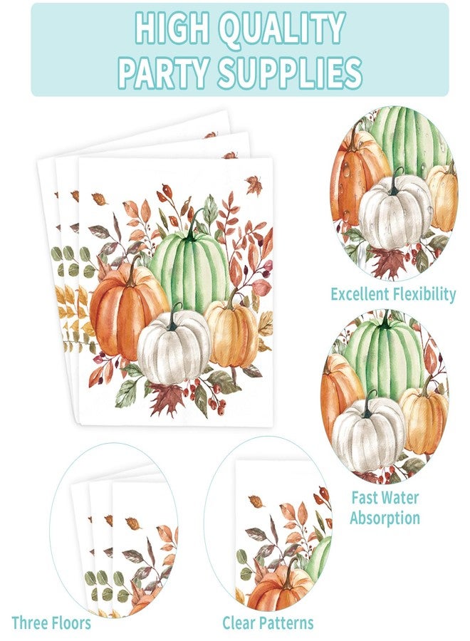 Grencian 200 قطعة من زينة حفلات الخريف، أطباق ومناديل مربعة من القرع باللون البرتقالي والأخضر والرمادي، أطباق ورقية لعيد الشكر، مجموعة أدوات مائدة على شكل قرع بألوان مائية لحفلات الحصاد في عيد الشكر في الخريف، تكفي 50 شخصًا - Image 4