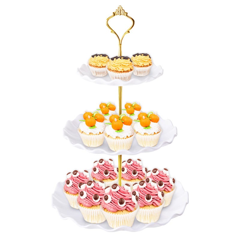 Bacuthy 3 Tier Cupcake Stand Holder  Plastic Cup Cake Stand Towel With Tiered Serving Tray For Cupcakes  Donuts  Fruits And More  White (White) - Image 1