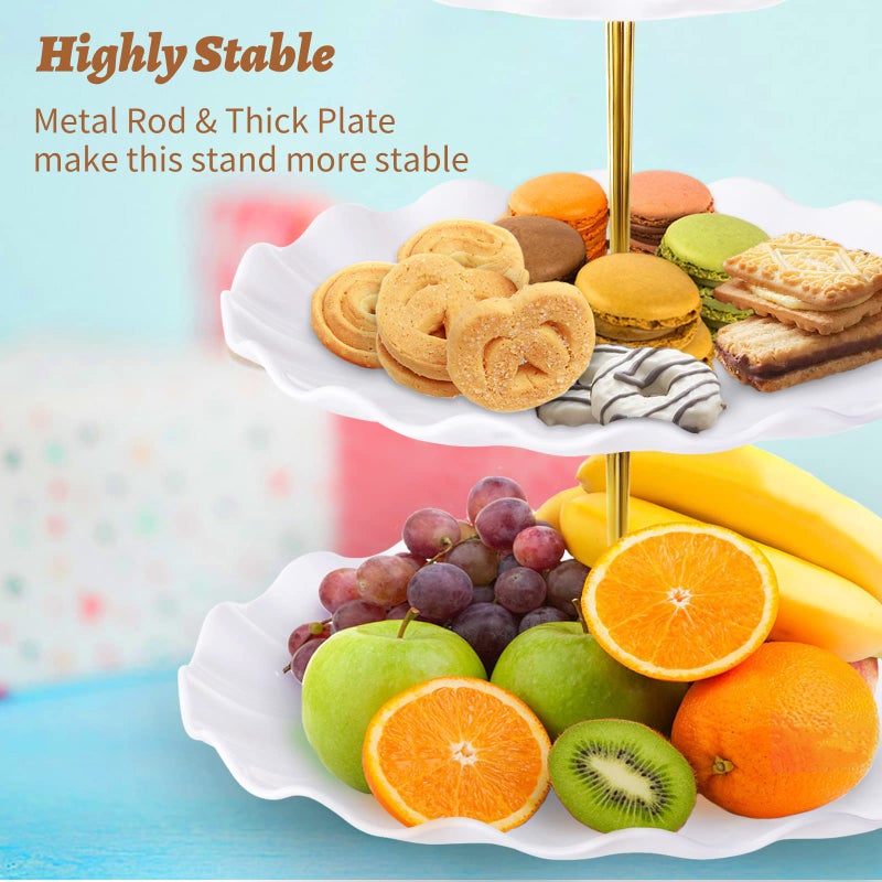 Bacuthy 3 Tier Cupcake Stand Holder  Plastic Cup Cake Stand Towel With Tiered Serving Tray For Cupcakes  Donuts  Fruits And More  White (White) - Image 4