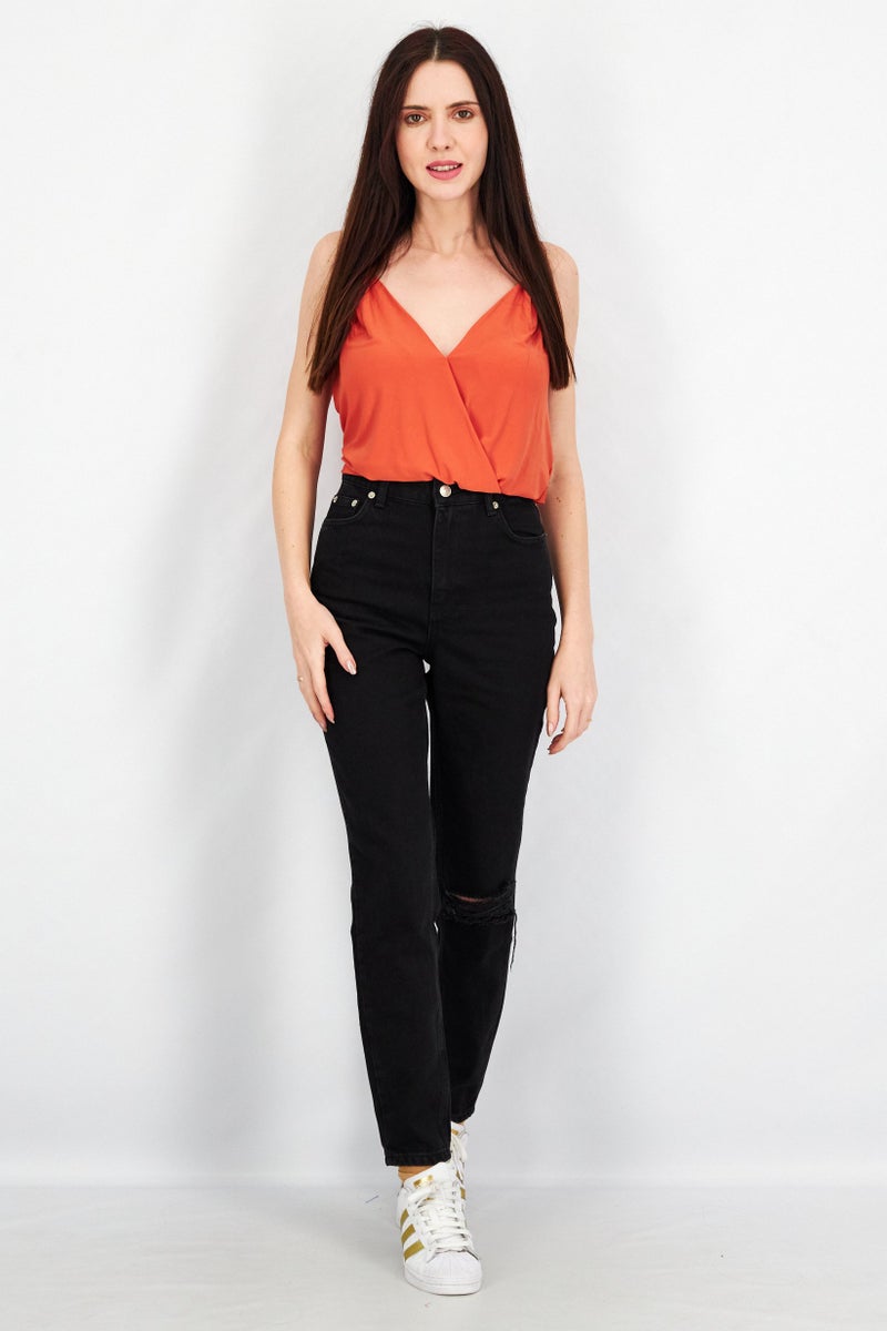 NA-KD Anika Teller x NA-KD Women Mom Fit Plain Non Stretchable Jeans, Black - Image 4