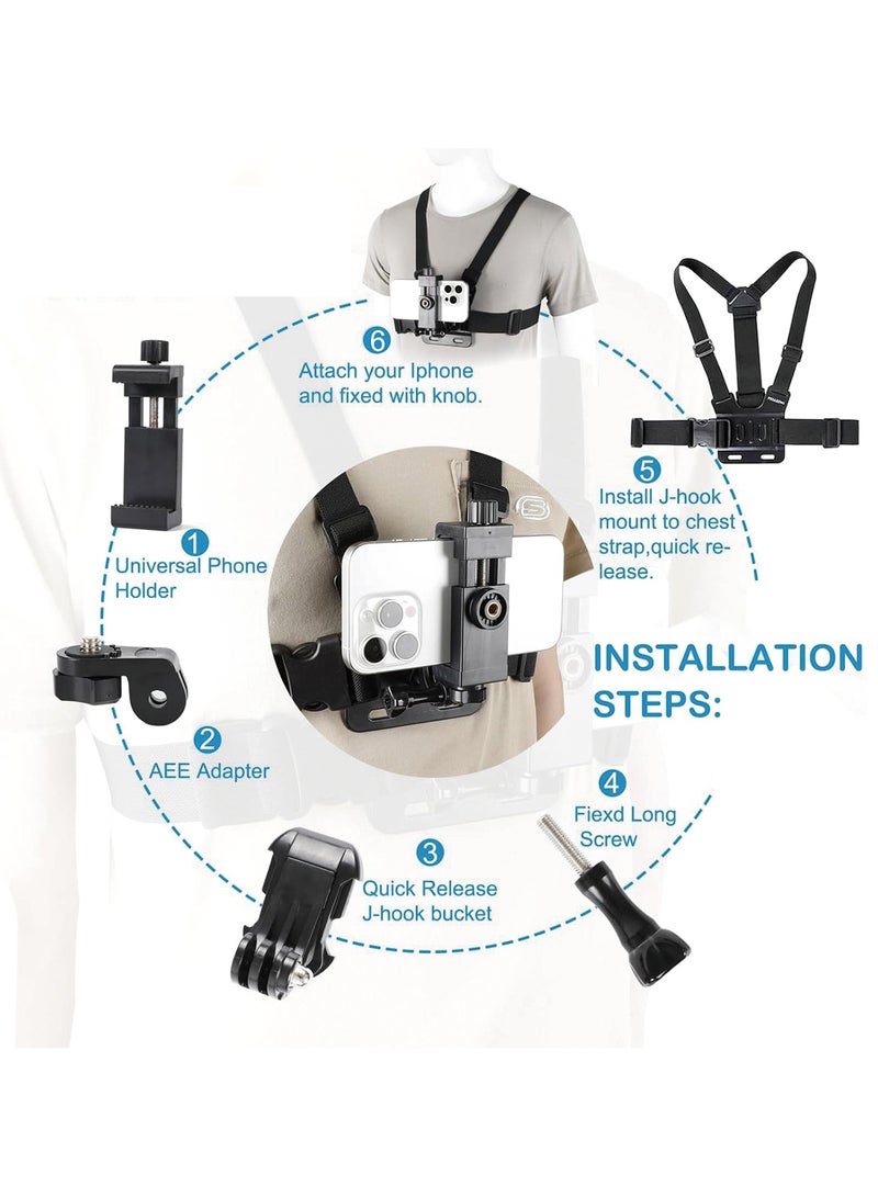 HaDoii Mobile Phone Chest Strap Harness Mount & Head Strap Holder Kit for POV/VLOG Use. Compatible with iPhone, Samsung Phones, GoPro Hero 9/8/7/6/5/4/3/2/1, AKASO Action Cameras, DJI Osmo Devices, and Other Action Cameras. - Image 5