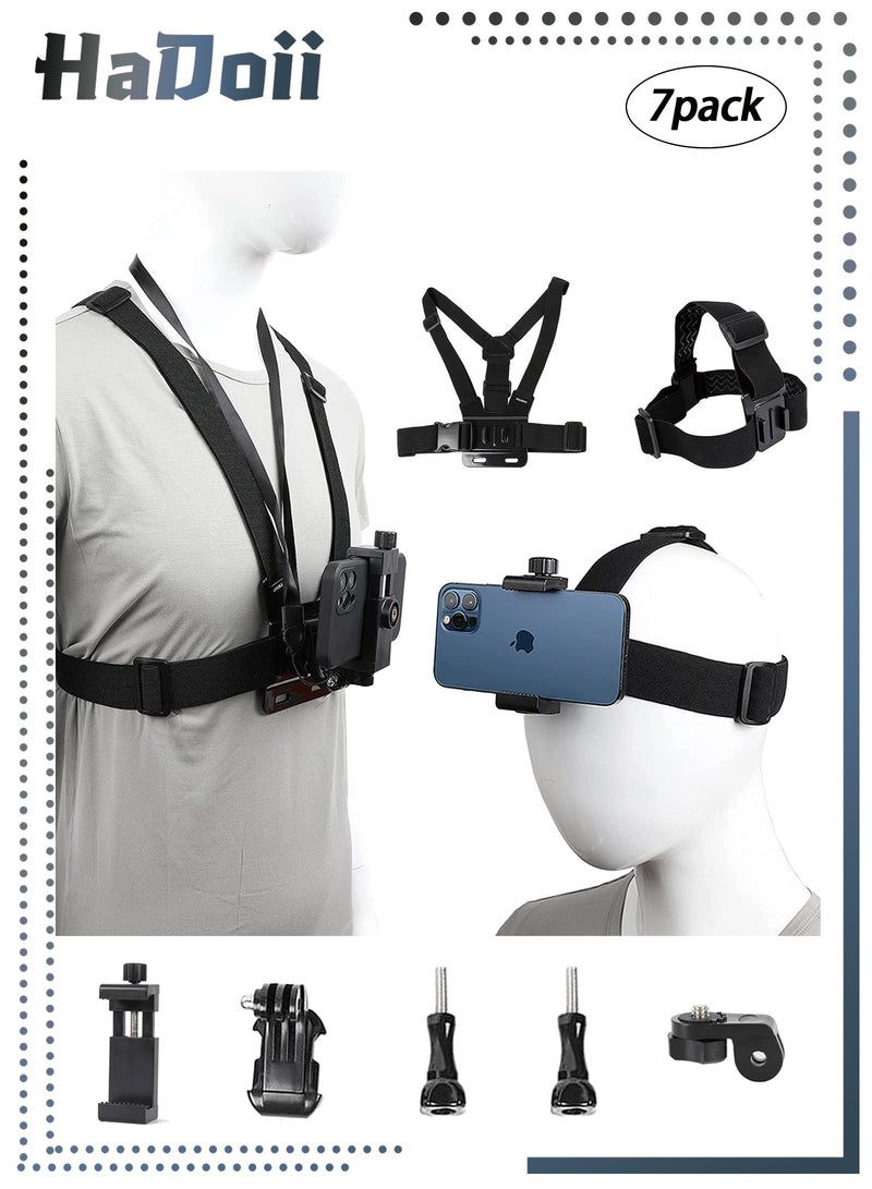 HaDoii Mobile Phone Chest Strap Harness Mount & Head Strap Holder Kit for POV/VLOG Use. Compatible with iPhone, Samsung Phones, GoPro Hero 9/8/7/6/5/4/3/2/1, AKASO Action Cameras, DJI Osmo Devices, and Other Action Cameras. - Image 1