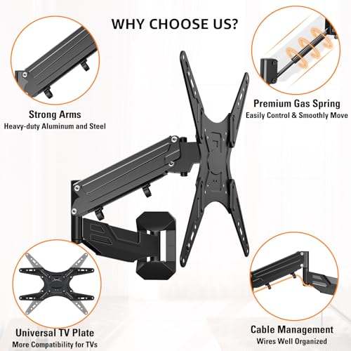 Gadget Wagon 32 to 55 Inch TV Wall Mount Gas Spring Up and Down Movement, Swivel & Tilt - Image 5