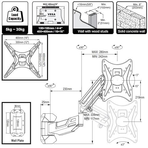 Gadget Wagon 32 to 55 Inch TV Wall Mount Gas Spring Up and Down Movement, Swivel & Tilt - Image 2