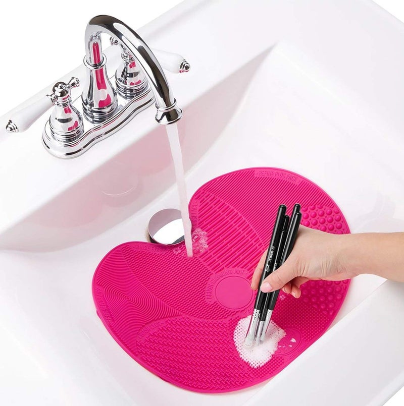 NIL JO NIL JO Silicone Makeup Brush Cleaning Mat Pad Makeup Brush Cleaner Glove Cosmetic Brush Cleaning Mat Portable Washing Tool Rosemulticolor - Image 1