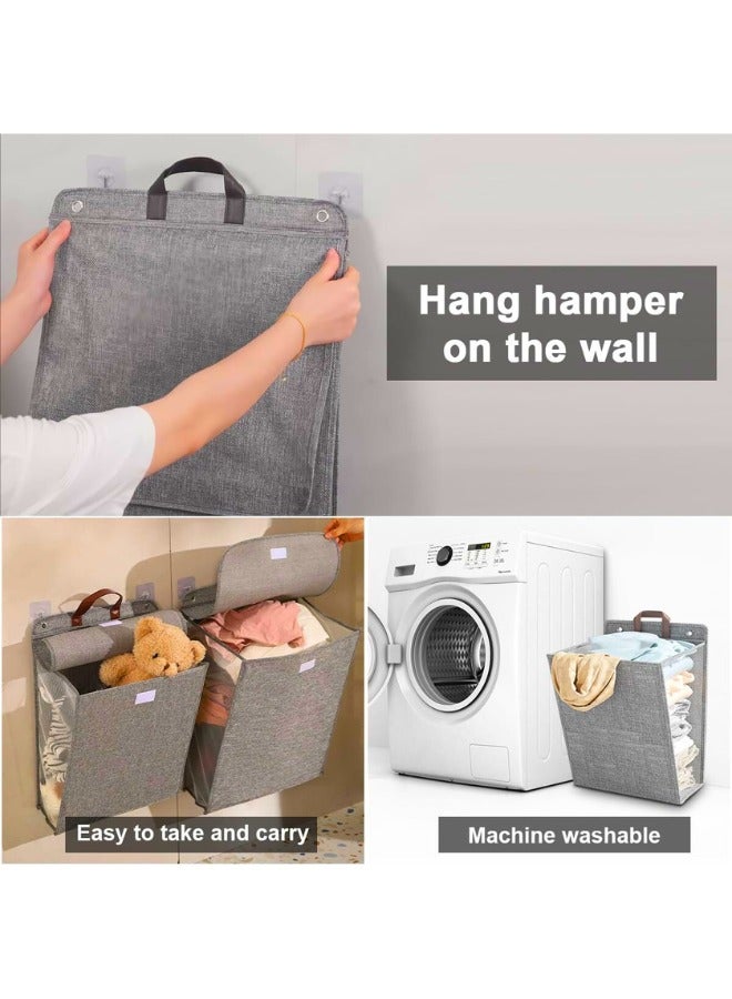 Chase Up Hanging Laundry Hamper with Lid, 2 Pack Wall Clothes Basket Laundry Storage Bin Collapsible Dirty Clothes Basket with Handles, Portable Bathroo Toys Organizer Bag for Bedroom Dorm Closet - Image 2