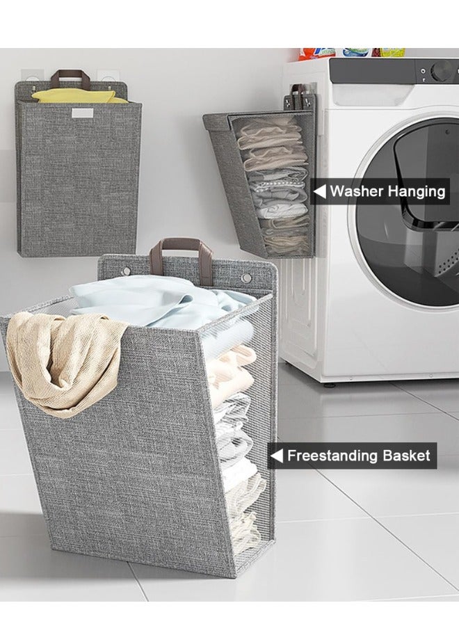 Chase Up Hanging Laundry Hamper with Lid, 2 Pack Wall Clothes Basket Laundry Storage Bin Collapsible Dirty Clothes Basket with Handles, Portable Bathroo Toys Organizer Bag for Bedroom Dorm Closet - Image 3