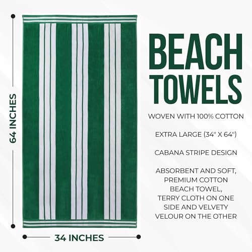 Superior Cotton Cabana Striped Beach Towels, Colorful Towels for Adult, Kid, Pool, Swimming, Sand, Travel, Large Oversized, Absorbent, Fast Drying, Bath Basics, Cabana Collection, 1 Piece, Dark Green - Image 5