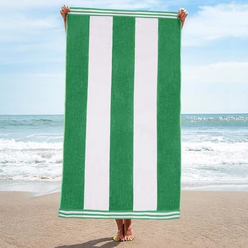 Superior Cotton Cabana Striped Beach Towels, Colorful Towels for Adult, Kid, Pool, Swimming, Sand, Travel, Large Oversized, Absorbent, Fast Drying, Bath Basics, Cabana Collection, 1 Piece, Dark Green - Image 2