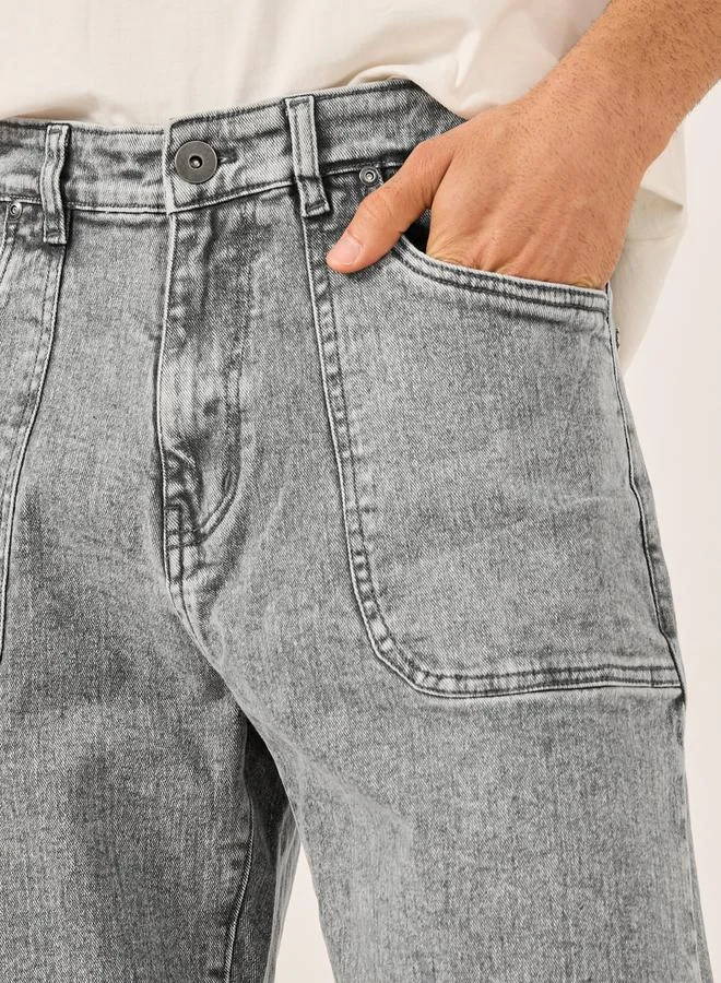 Styli  Mid Rise Washed Balloon Fit Jeans for Men | Best Price UAE