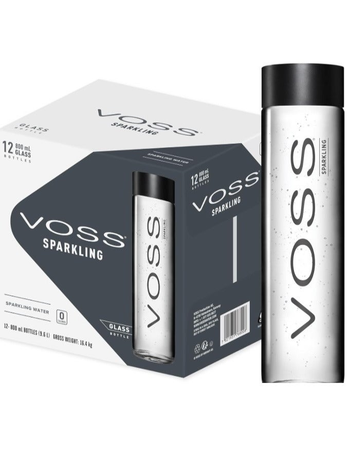 Voss Voss Sparkling, Glass Bottle, 800 ml (Pack Of 12)