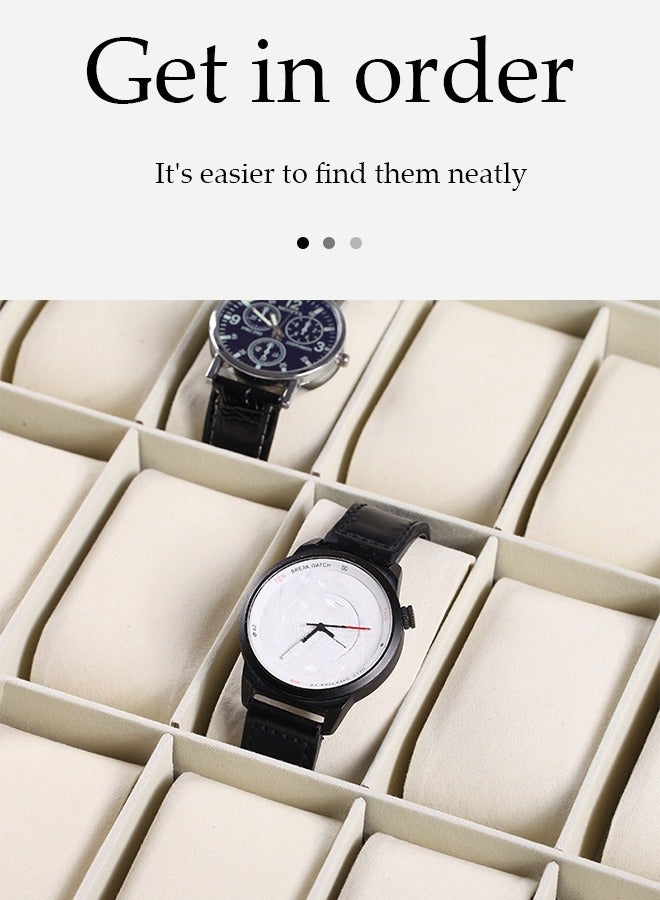 صندوق ساعة من جلد PU بدقة 24 بت، حامل ساعة، منظم ساعة مع غطاء زجاجي، علبة ساعة مع وسادة ساعة قابلة للإزالة، بطانة مخملية، قفل معدني، عرض ساعة - Image 4