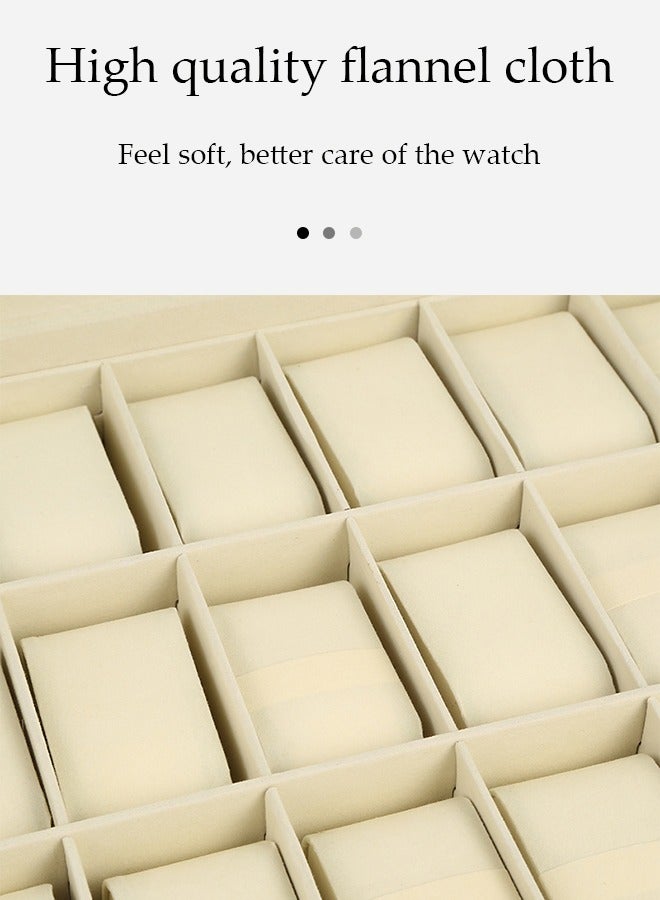 صندوق ساعة من جلد PU بدقة 24 بت، حامل ساعة، منظم ساعة مع غطاء زجاجي، علبة ساعة مع وسادة ساعة قابلة للإزالة، بطانة مخملية، قفل معدني، عرض ساعة - Image 5