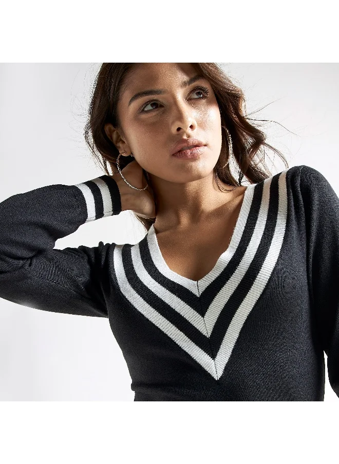 FAV Textured Bodycon Dress with Long Sleeves