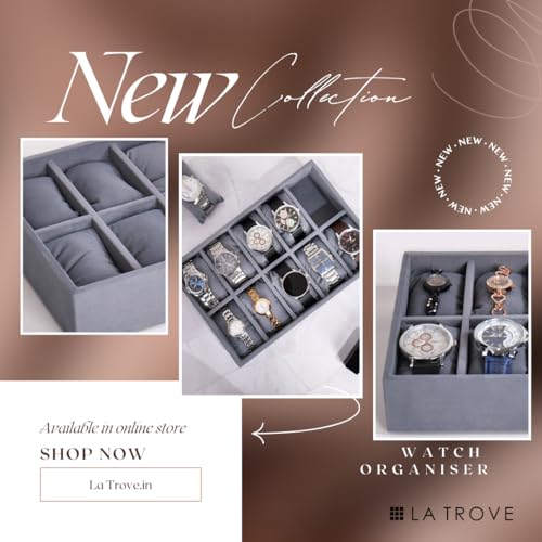 La Trove 10 Slot Watch Organizer Tray for Men & Women | Watch Storage Tray for Watches, Smartwatches & Bracelets | Watch Display Organizer for Wardrobe Drawer | Grey - Image 2