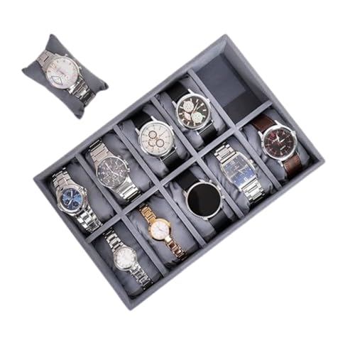 La Trove 10 Slot Watch Organizer Tray for Men & Women | Watch Storage Tray for Watches, Smartwatches & Bracelets | Watch Display Organizer for Wardrobe Drawer | Grey - Image 1