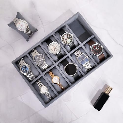 La Trove 10 Slot Watch Organizer Tray for Men & Women | Watch Storage Tray for Watches, Smartwatches & Bracelets | Watch Display Organizer for Wardrobe Drawer | Grey - Image 5