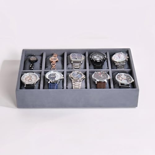 La Trove 10 Slot Watch Organizer Tray for Men & Women | Watch Storage Tray for Watches, Smartwatches & Bracelets | Watch Display Organizer for Wardrobe Drawer | Grey - Image 4