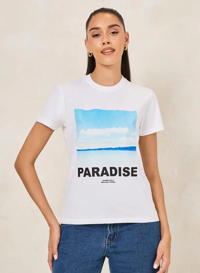 Styli Regular Fit Paradise Graphic Print T-Shirt
