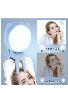 KASTWAVE Selfie Ring Light Selfie Clip on Ring Light Mini Rechargeable 9 Level Adjustable Brightness Ring Light Portable Clip on Selfie Fill Light for Phone Laptop Video Photography Girl Makes up (Pink, Blue)  - Image 4