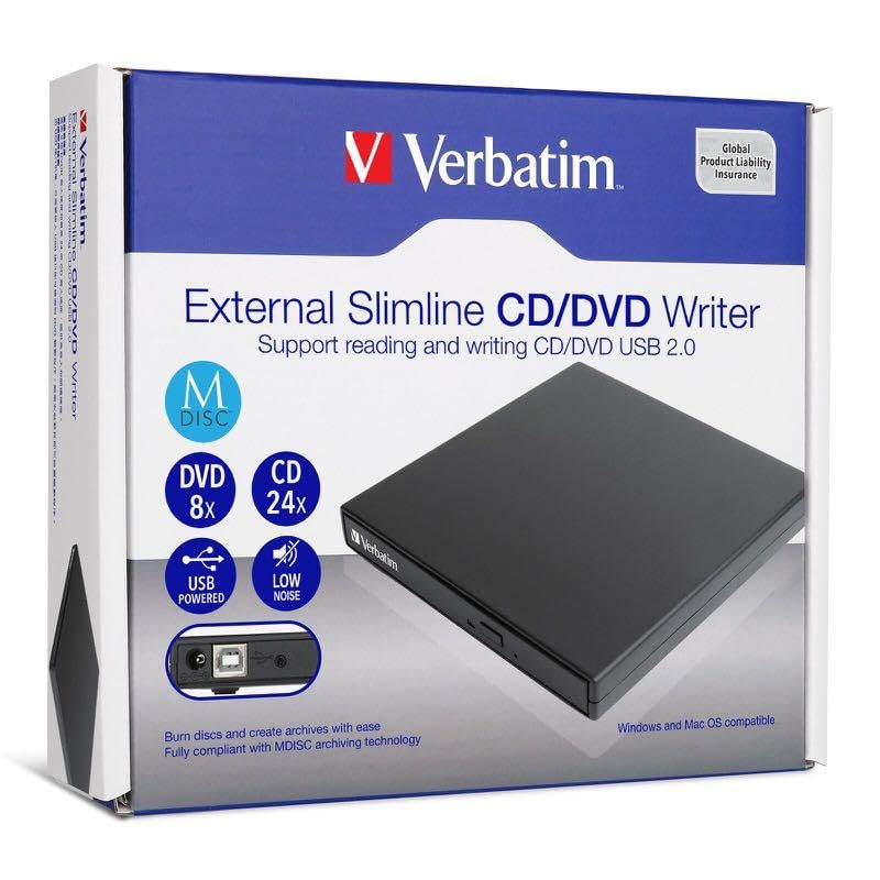 Verbatim 66817 External Slimline CD/DVD Writer USB 2.0 (with USB Cable/Without Power Adapter) - Image 1