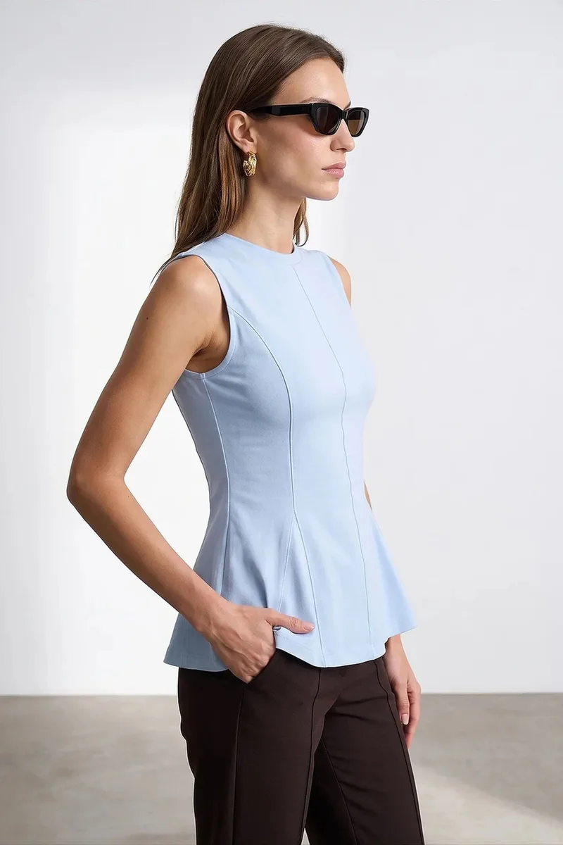 DILVIN Fitted Cotton Poplin Cut-out Shell Top