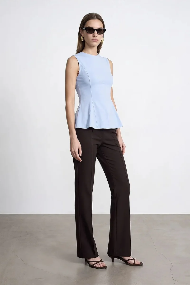 Dilvin Baby Blue DILVIN Fitted Cotton Poplin Cut-out Shell Top for Women | Best Price UAE
