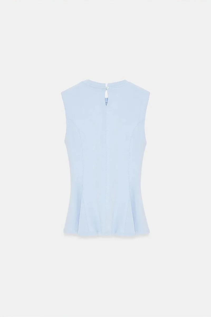 Dilvin Baby Blue DILVIN Fitted Cotton Poplin Cut-out Shell Top for Women | Best Price UAE