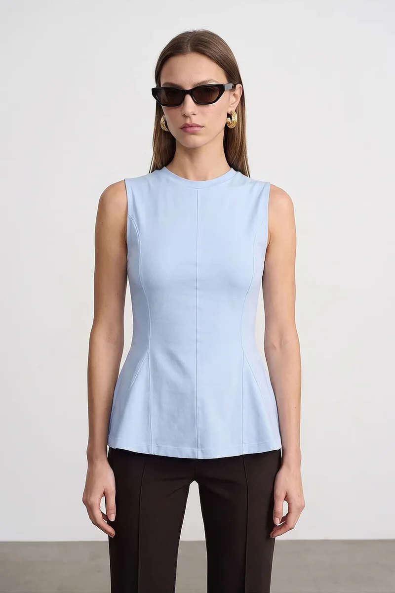 Dilvin Baby Blue DILVIN Fitted Cotton Poplin Cut-out Shell Top for Women | Best Price UAE