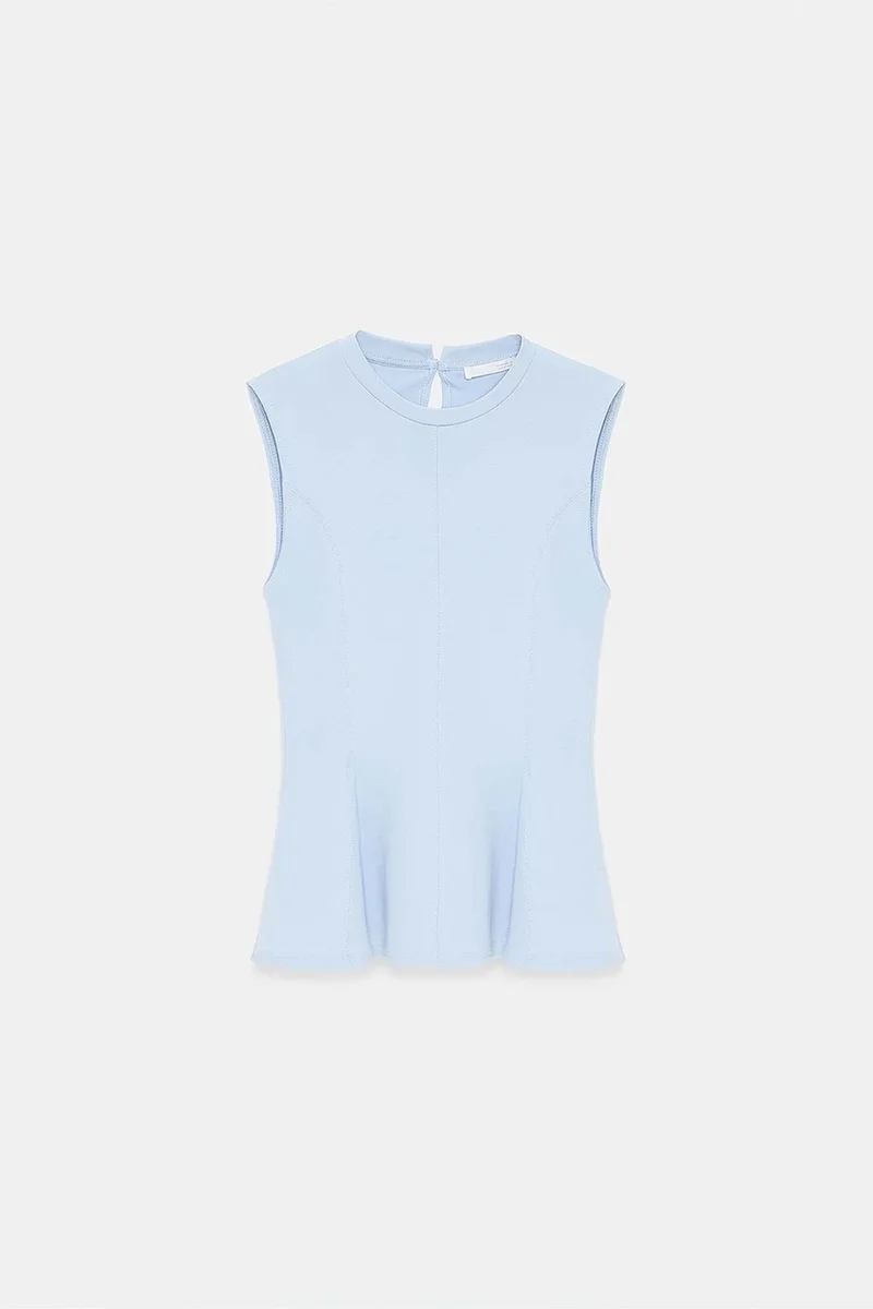 Dilvin Baby Blue DILVIN Fitted Cotton Poplin Cut-out Shell Top for Women | Best Price UAE
