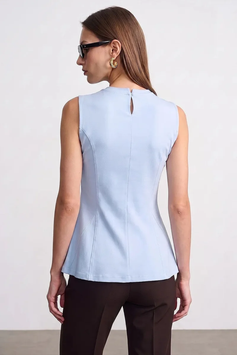 Dilvin Baby Blue DILVIN Fitted Cotton Poplin Cut-out Shell Top for Women | Best Price UAE