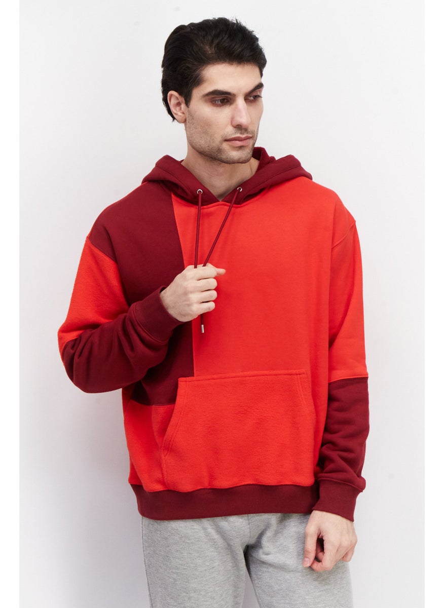 ESPRIT - Men Long Sleeve Two-Tone Hoodie, Red - Image 1
