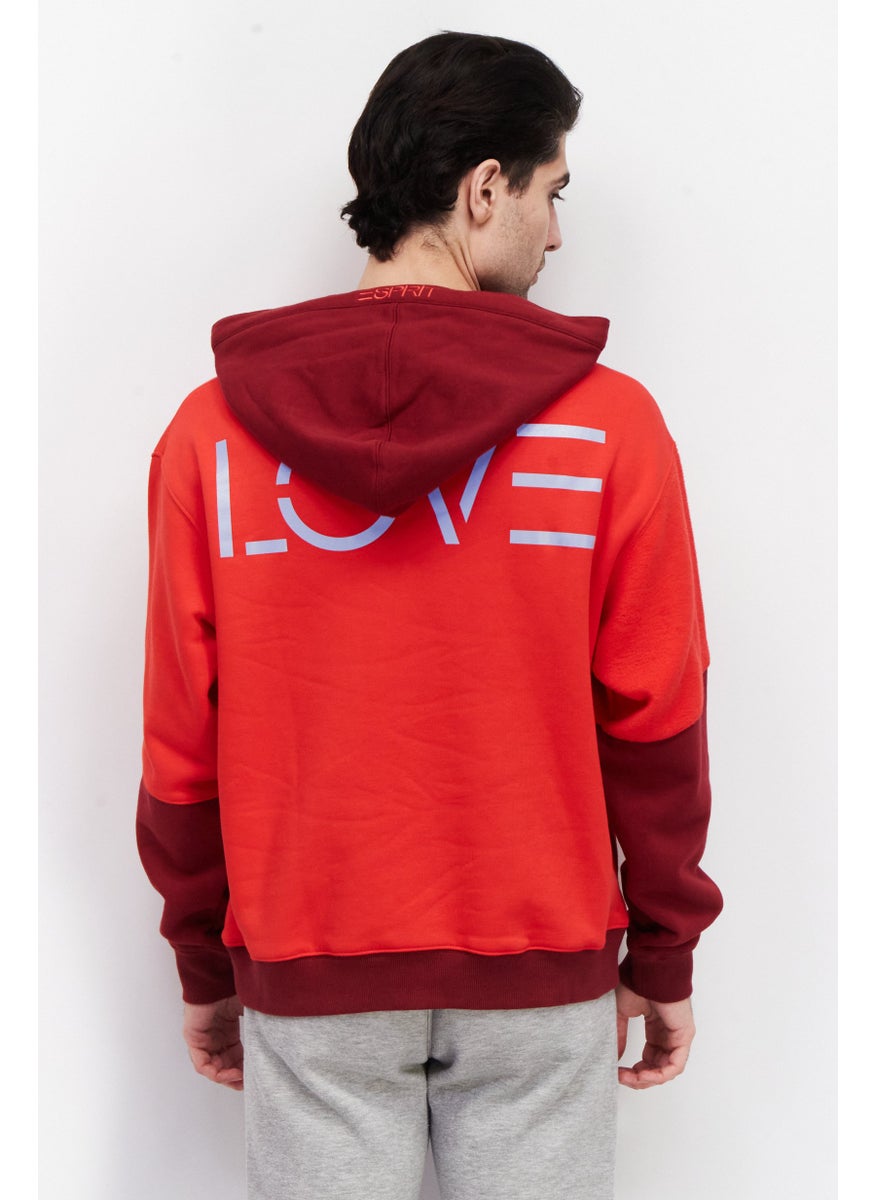 ESPRIT - Men Long Sleeve Two-Tone Hoodie, Red - Image 1