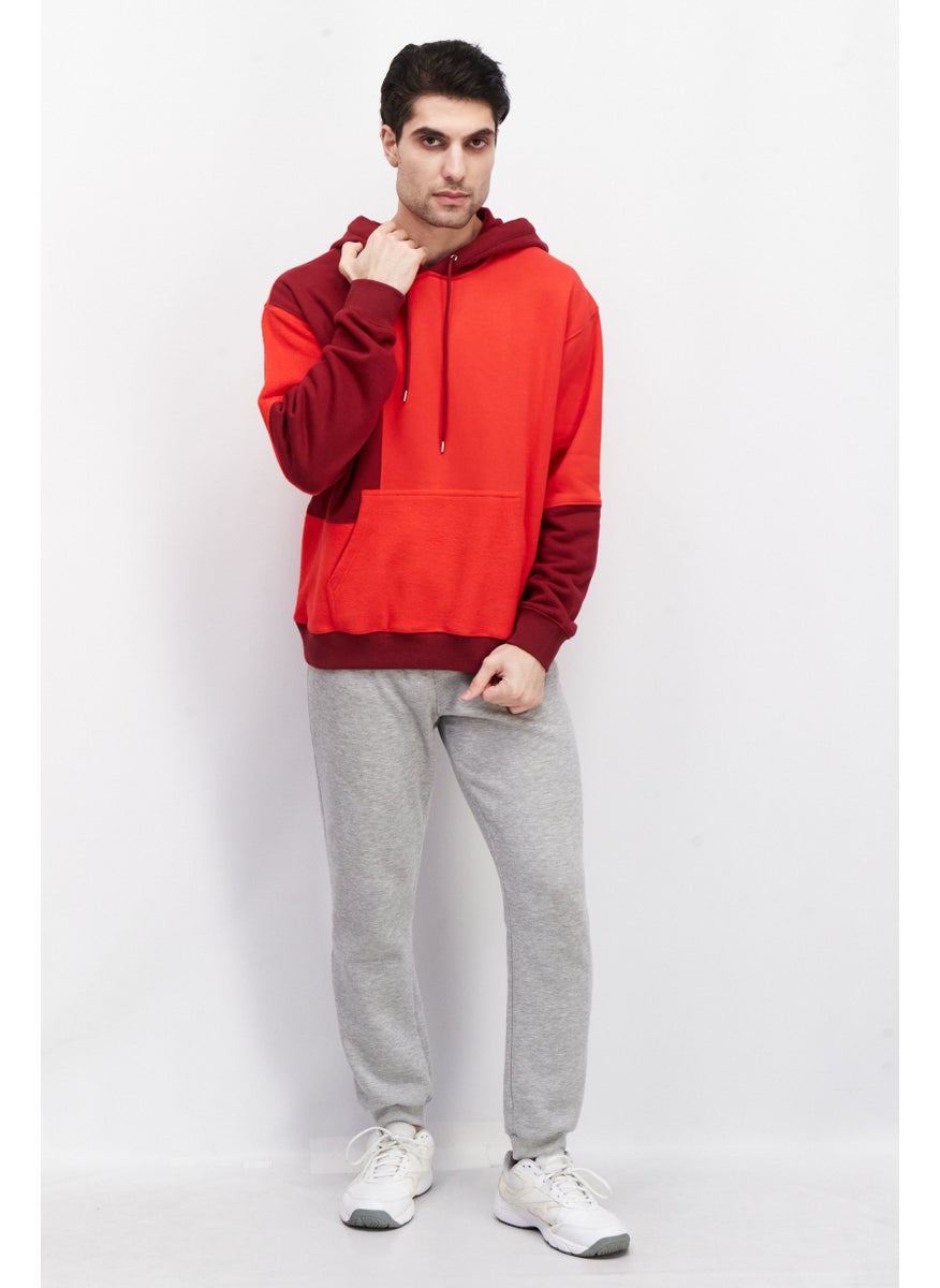 ESPRIT - Men Long Sleeve Two-Tone Hoodie, Red - Image 1