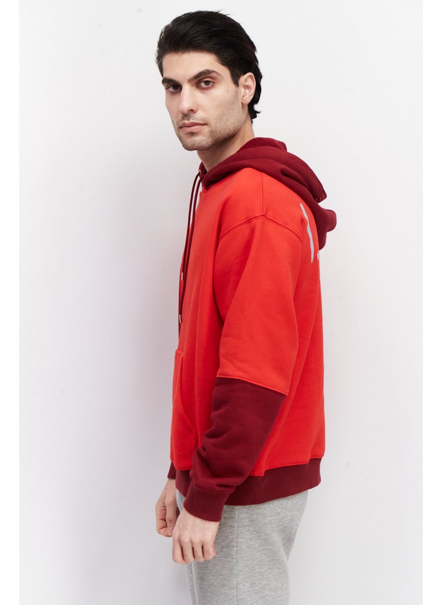 ESPRIT - Men Long Sleeve Two-Tone Hoodie, Red - Image 1